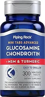 Piping Rock Mini Tabs Advanced Glucosamine Chondroitin MSM Plus Turmeric | 300 Mini Coated Tablets | Non-GMO, Gluten Free | by