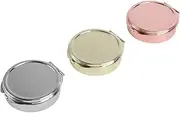 SHERCHPRY 3Pcs Portable Metal Medicine Organizer with Mirror Lightweight Round Pill Cases for Travel Vitamins and Discreet Storage