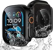 [TAURI] 2 Pack Hard Waterproof Case Designed for Apple Watch Ultra 2/1 49mm, [360° Shockproof] with 9H Tempered Glass Screen Protector, [Scratch-Resistant] Cover - Black
