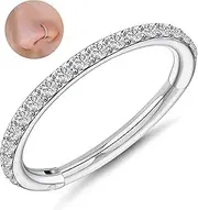 [Kakonia] G23 Titanium Nose Rings Hoops Hypoallergenic Conch Piercing Jewelry 16G 18G 20G Hinged Segment CZ Paved Clicker Rings for Septum Cartilage Daith Helix Rook Tragus Ear Lobe Earrings