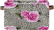 Pink Roses Leopard Print Storage Organizer Bin, Decorative Rectangle Nursery Room Storage