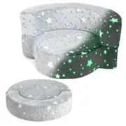 Babyjoy 2-in-1 Kids Sofa Glow in the Dark Couch w/Removable Cover Convertible Reading Chair Grey