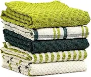 Olivia Rocco 5 Pack Terry Kitchen Tea Towels Cotton Super Absorbent Quick Drying Soft Towel Cloth, Sage Green