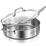 6 QT Tri-Ply Stainless Steel Sauté Pan with Lid,Deep Frying Pan,Large Skillet...