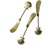 3pc LVD Brass Cheese/Butter/Jam Spreaders Shell Handle Cutlery 14x3cm Gold