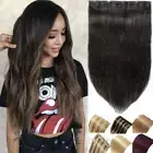 Clip In 100% Remy Human Hair Extension One Piece 3/4 Full Head Highlight THICK