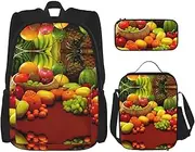 [StOlmx] 3 Pcs Set Backpack,Waterproof Bookbag, Insulated Lunch Bag & Pencil Case Pouch, Travel,Hiking,Universe Galaxy Space Print, Variety Fresh Vegetables Fruits, One Size