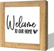 Welcome Sign, Wooden Box Signs for Home Decor, 5.9*5.9 Inch, Yellow
