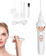 Ear Wax Removal Kit - Electric Earwax Cleaner with Lights, Ear Wax Vacuum Removal Tool, USB Charging Vibration Painless Ear Wax Pick, Portable Ear Cleaner Electric Ear Suction for Kids Adults (White)