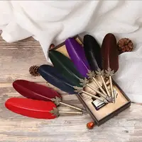在飛比找Yahoo!奇摩拍賣優惠-亞馬遜歐美 創意 羽毛筆復古雕花不銹鋼蘸水筆簽名禮品羽毛筆套