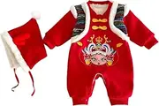 [Dinglong] Chinese Baby Red Outfit Newborn Infant Boy Girl Bodysuit New Year Tang Suit Winter Warm Boy Newborn Infant Baby