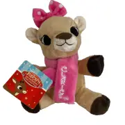 DanDee Clarice Rudolph Reindeer Christmas Sitting Plush Pink Scarf Collectable