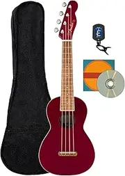 Fender Monterey Concert Ukulele - Cherry Bundle with Gig Bag, Tuner, and Austin Bazaar Instructional DVD