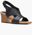 Clarks Black Women's Wedge leather Sandals in black size 7, brand new