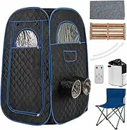 Costway Portable Steam Sauna, 1 or 2 Person Sauna Tent w/ 1000W 3L Steam Generator, Foldable Chair, Foot Massager, Timer, Remote Control, Indoor Pop-up Full-Body Personal Sauna for Home Spa (Black)