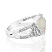 Sterling Silver Rhodium Plated Cubic Zirconia Pink Shell Pearl Moonstone Fancy Ring, M
