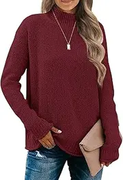 [MEROKEETY] Women's Long Sleeve Turtleneck Cozy Knit Sweater Casual Loose Pullover Jumper Tops