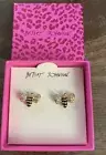 BETSEY JOHNSON Bumble Bee Stud Earrings Gold Tone + Black Enamel NIB