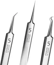 3Pcs Silver Professional Blackhead Tweezers Kit,Precision Extractor and Acne Removal Tools for Facial Care，Comedone Popper Set with Storage Box, Skin Care Tools