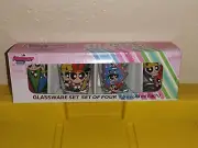 THE POWERPUFF GIRLS GLASSWARE SET OF FOUR 1.5 oz NEW POWERPUFF GIRLS GLASS