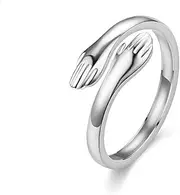 [BG&WLing] Hug Ring for Women Men,925 Sterling Silver Hugging Hands Open Ring Adjustable, Friendship Love Promise Rings Minimalist Jewelry Gifts for Your Lover Friends