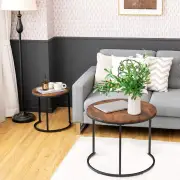 CostwaySet of 2 Round Nesting Coffee Table with Wooden Tabletop & Powder-coated Steel Frame for Living Room