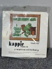 Vtg 1977 Crewe Embroidery Kit Frog I'm So Happy I Could Croak Kappie C268