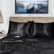 1000TC Silk Silky Feel Single/KS/Double/Queen/King Fitted, Flat Sheet Set-Black