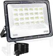 50W LED Flood Lights Outdoor, 5000LM Super Bright Outside Floodlights, IP66 Waterproof 6500K Daylight White Security Lights, Plug in Flood Light for Yard Garage Garden Patio