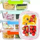 Glass Meal Prep Containers 3 Compartments Portion Control with Upgraded Snap ...