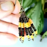 Bronze Dangle Earrings - Seed Beads - Bronze, Black, Yellow- Hypoallergenic - 2"