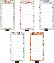 5 Pack Full Magnetic Scandi Romantic Floral Notepads for Fridge with Pen Holder, 6" x 3", 50 Sheets, Magnet Memo Pad for Fridge, Locker, File Cabinet, to Do List, Grocery Shopping