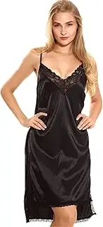 [Generic] Satin Chemise Nightgown for Women Sexy Dress V Neck Full Slips Sleepwear Lace Trim Mini Teddy Chemises Lingerie