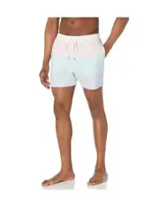 Brooks Brothers Men's Standard Color Block Swim Trunks XX-Large White/Pastel