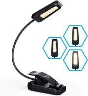 LED Clip On Bed Reading Night Light, School Book Light, Rechargeable LEDs, USB
