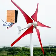 12V / 24V / 48V Wind Turbine Generator Kit 800W / 1000W / 1200W Wind Mill Generator with MPPT Controller and 5 Red Blades, Windmill Household Small for Home Street Lighting,800w,24V