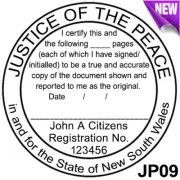 JP09 JUSTICE OF THE PEACE NSW Custom Flash Stamp Pre & Self Inking Refillable