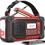 Emergency Weather Radio, AM/FM/SW/NOAA Hand Crank Radio with 10000 mAh Portable Power Bank, USB/Solar/Hand Crank Charging, AAA Battery Operated, SOS Alarm & Flashlight for Indoor/Outdoor Emergency