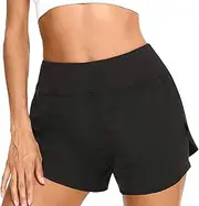 [Generic] 2 in 1 Women's Workout Shorts, Workout Shorts for Athletic, Sport Double Layer Active Shorts Yoga Athletic Black