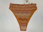 BILLABONG Women Large Orange RISE SKIMPY Swim Bikini Bottom WAVE HELLO New