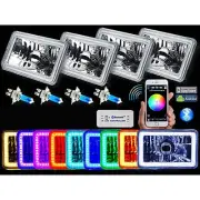 4X6" BLUETOOTH Color Change RGB SMD LED Halo Headlight Halogen Light Bulb Set (for: Chrysler)