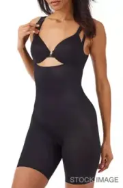 New! | SPANX | Thinstincts® 2.0 | Open-Bust Mid-Thigh Bodysuit | Black | Size 1X