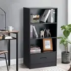 120cm Tall 4-tier Storage Shelf Wood Bookcase Drawer Home Organizer Display Rack