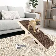 Okydoky Small Dog Ramp, Adjustable Portable Folding Wooden Pet Ramp, 32" Long with Non-Slip Traction Mat, Adjustable from 9" to 17.5", Dog Climbing Ladder for Sofa, Bed, Couch,Car(Brown) NO.LGPT2