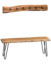 Alaterre Hairpin Natural Live Edge 48in Bench with Coat Hook Set
