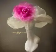 Kentucky Derby Hat White Cream Hot Pink Fuchsia Big Giant Rose Royal Ascot Women