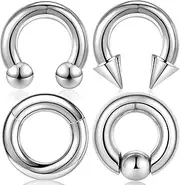 [ONESING] 4Pcs Large Septum Ring Surgical Steel Stretched Septum Kit 8G Piercing Jewelry Lip Nose Helix Tragus Hoop Earrings for Women Men 12mm