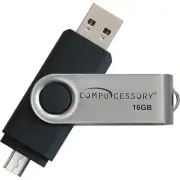 Compucessory 16GB USB 2.0 Flash Drive - 16 GB - USB 2.0 - Silver, Black - 1 Year