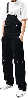 [Dcincell] Men's Bib Overalls Loose Fit Coveralls Canvas Workwear Fashion Casual Dungarees Jumpsuit with Big Cargo Pockets