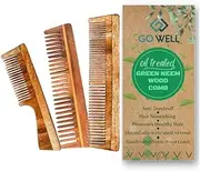 Go Well Kacchi Neem Comb, Wooden Comb | Hair Growth, Hairfall, Dandruff Control | Hair Straightening, Frizz Control | Comb for Men, Women | Treated with Oil (All Combo)